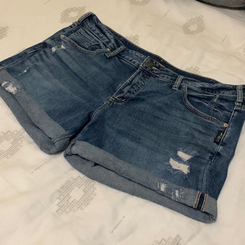 Silver boyfriend jean shorts